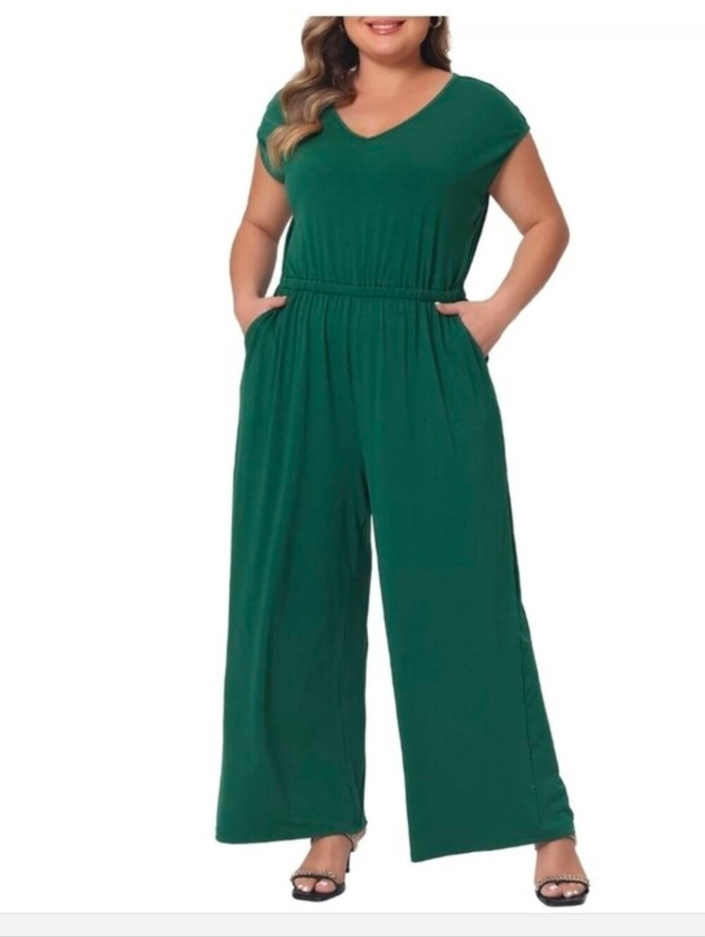 Agnes Orinda Plus Size Overall Rompers For Women V Neck Wide Legs Pants Sleevele